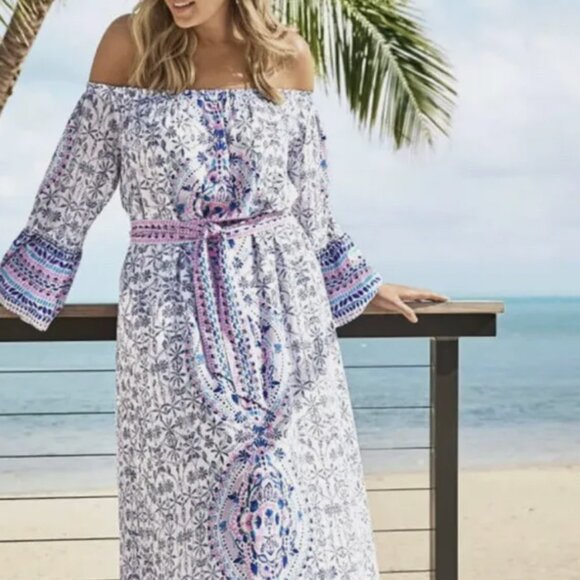 Lilly Pulitzer ABIGALE OFF THE SHOULDER MIDI DRESS-Size M- White Time To Shine - Picture 10 of 10